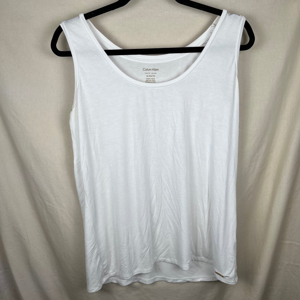 Calvin Klein Womens Liquid Jersey Tank Top White Scoop Neck XL M5VHL063